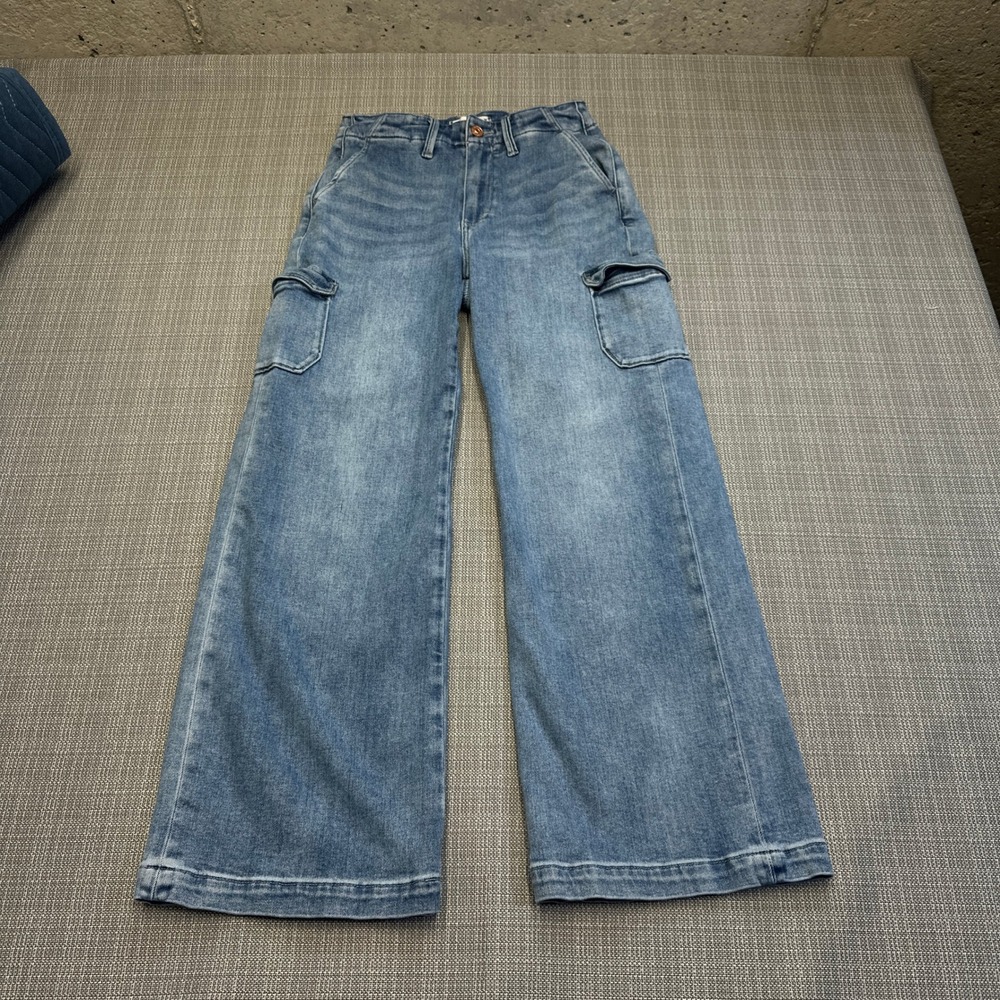 PAIGE Carly Wide Leg Cargo Jeans Y2K Revival Utility Indie Medium Wash Size 25